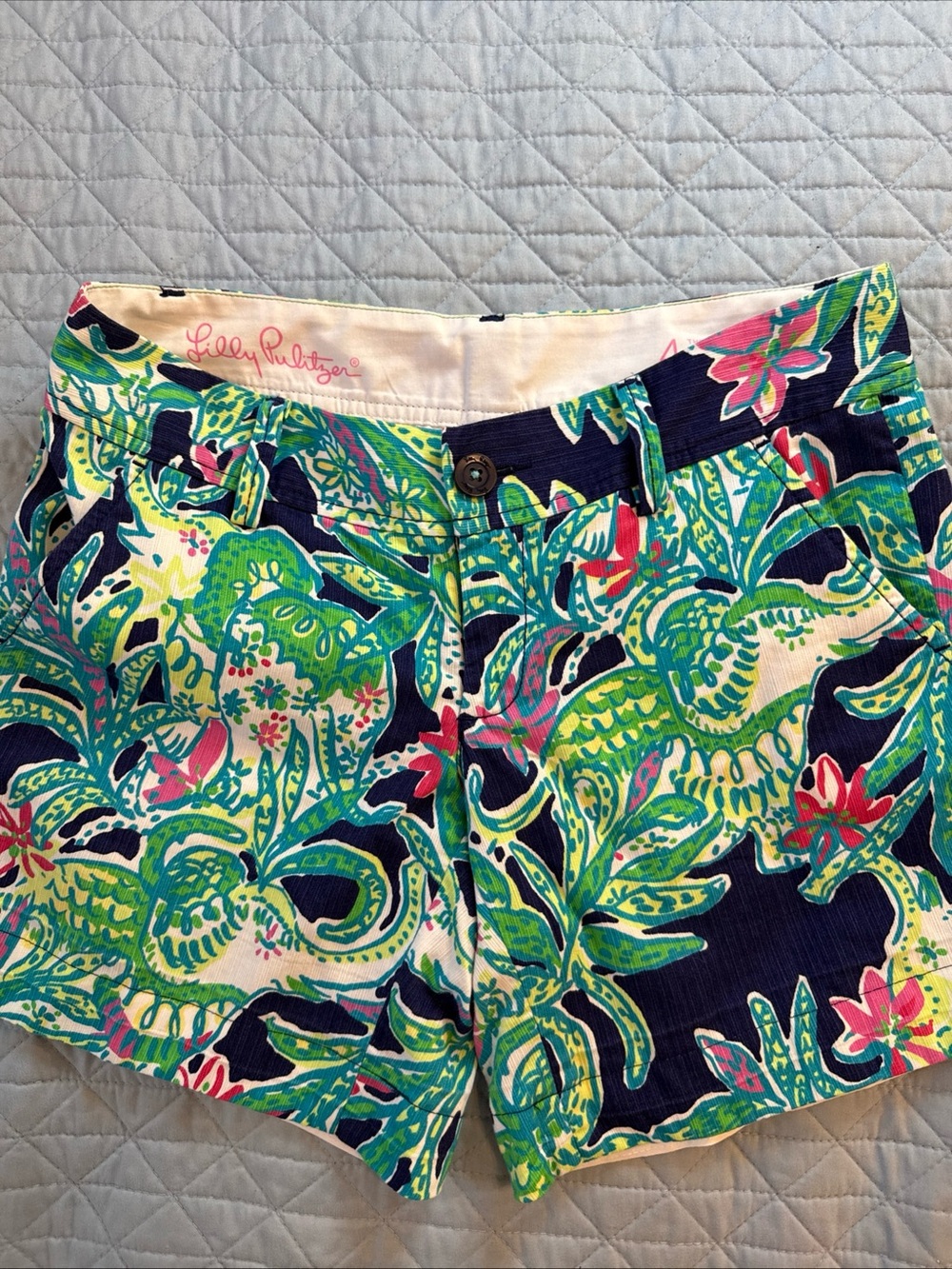 Lilly Pulitzer Navy, Green & Pink Floral Jean Shorts